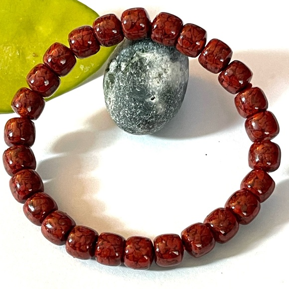 Cinnabar Barrel Shape Stretchy Bracelet High Quality Cinnabar Crystal Gemstone - Picture 1 of 5